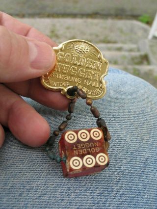 Vintage Golden Nugget Gambling Hall Downtown Las Vegas Watch Fob Key Chain Dice