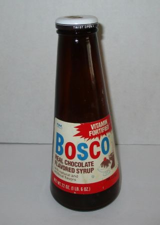 Bosco Chocolate Milk Syrup Glass Empty Bottle 80s Advertising Nostalgia Vintage