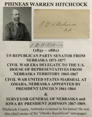 Us Senator Nebraska Civil War Delegate Omaha Marshal Sv General Autograph Signed
