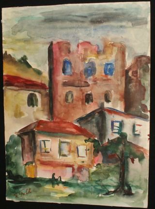 Vintage Russian expressionist watercolor painting cityscape Signed R.  Falk 2