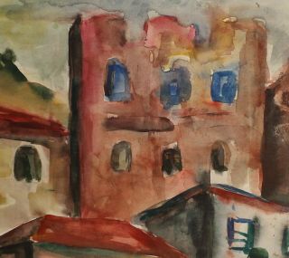Vintage Russian expressionist watercolor painting cityscape Signed R.  Falk 5