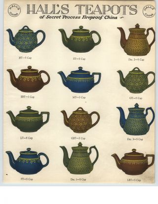 1926 Paper Ad Hall China Tea Pots 12 Different Iages Color Fireproof