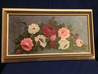 Vintage Victorian Hand Painted Acrylic Painting Floral Roses Signed
