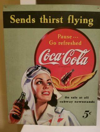 Large 1941 Coca Cola Vintage Style Advertisement Metal Sign