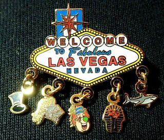 Rare Vintage Lapel Pin Hotel & Casino Las Vegas Sign Dangle Charms