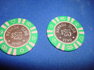 $25 Bud Jones Vintage Chip Nevada Club Casino Reno Nv 2 For One Bid