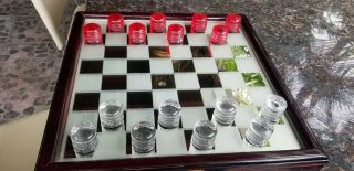 Collectible In N Out Burger Chess Game Glass Peices With Wooden Box Rare