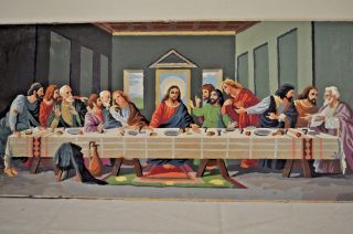 Vintage 50 ' S Paint By Number Craft Master Leonardo da Vinci Last Supper 32x15 2