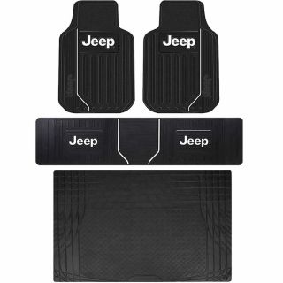 Front Rear Runner & S - Cargo Trunk Rubber Floor Mats Steering Cover Set For Jeep