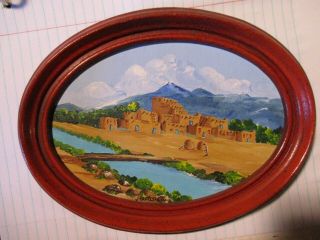 Small Oil Painting By Jerry Burlingame People Of The Tewa Taos Pueblo