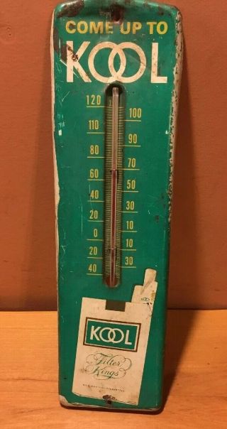 Rare 1950s Vintage Metal Kool Cigarette Advertising Thermometer 12 - 3/8 " X 3 - 1/2 "