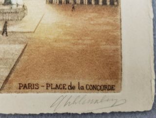 Vintage SIGNED Wood Block ? Print PARIS PLACE de la CONCORDE 2
