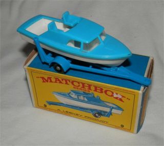 1960s.  Matchbox Lesney 9 Boat And Trailer.  All