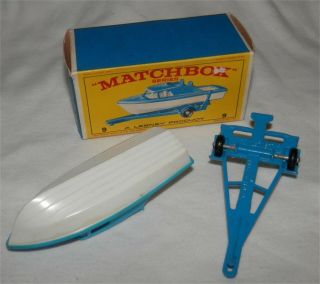 1960s.  Matchbox Lesney 9 Boat and Trailer.  all 3