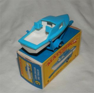 1960s.  Matchbox Lesney 9 Boat and Trailer.  all 5