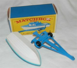 1960s.  Matchbox Lesney 9 Boat and Trailer.  all 8
