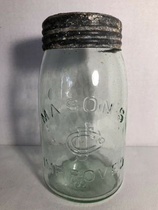 Vtg Light Green Quart Fruit Jar - Mason’s (cfjco) Improved - Hero Glass