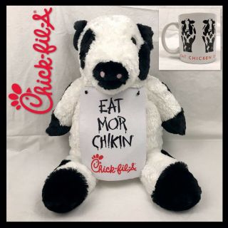 Rare Chick Fil A Large Eat Mor Chikin Cow Plush 20  Floppy And Chicken Mug