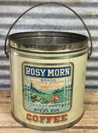 Vtg 20s 30s Rosy Morn Brand Coffee Tin Advertising 1 Lb Can General Store Rare