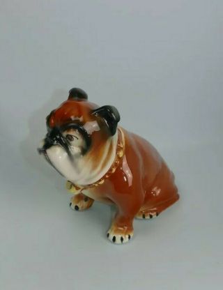 Vintage Japanese Ceramic Hand Painted Bulldog Still Bank Spiked Lock Collar
