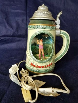 Rare 1998 Anheuser - Busch Ceramic Budweiser Lamp Stein,  With Golf Scene Cut Out
