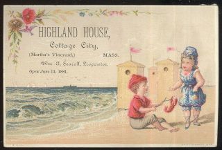 1880s Trade Card Advertising Highland House,  Cottage City,  Ma.  Martha 