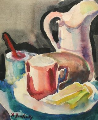 Antique Russian Expressionist Still Life Watercolor Painting Signed A.  Jawlensky