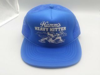 Nos Vintage 80s Hamms “heavy Hitter” Trucker Snapback Hat Blue
