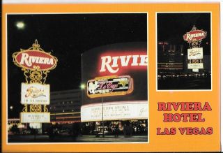 Riviera Las Vegas Hotel Casino Marquee Neon Night View Postcard Splash La Cage C