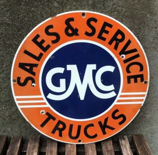 Vintage Gmc Sales Service Gasoline Sign Porcelain Gas Pump Plate Service Station