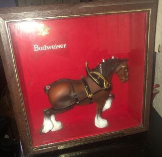 Vintage Famous Budweiser Clydesdale Horse Beer Sign The Frame Is Crack One Side