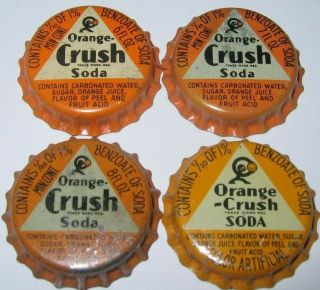 4 Diff.  Orange Crush Soda Bottle Caps; Mr.  Crushy; Cork
