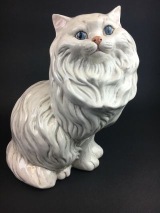 Vintage Large Ceramic White Persian Cat Sitting Figure Statue 14” Fluffy Cat