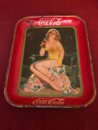 1932 Coca Cola Advertising Tray - Girl In Yellow Bathing Suit Coke Au