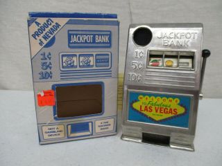 Vintage Remo Tin Toy Bank Jackpot Bank Slot Machine Las Vegas,  Box Wor