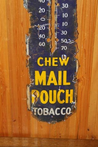 RUSTED AND ROACHED Antique Chew Mail Pouch Tobacco Porcelain Thermometer 38 