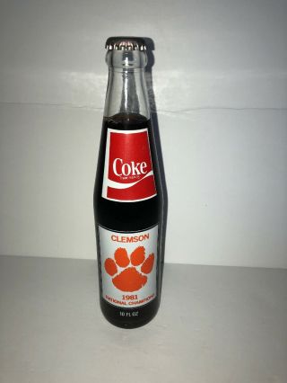 Full 10oz Clemson 1981 National Championship Season Coca - Cola Soda Bottle