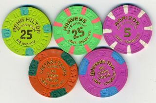 Five No Cash Value (ncv) Chips From Nevada Casinos