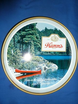 Vtg Hamm’s Beer Round Serving Tray Canoe Refreshingest Land Of Sky Blue Water