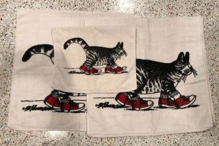 3 Vintage 70’s 80’s B.  Kliban Cat In Red Sneakers Tennis Shoes Bath Hand Towel