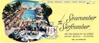 Seacomber - Surfcomber Hotels Miami Beach Fl Vintage Travel Brochure Color Photos