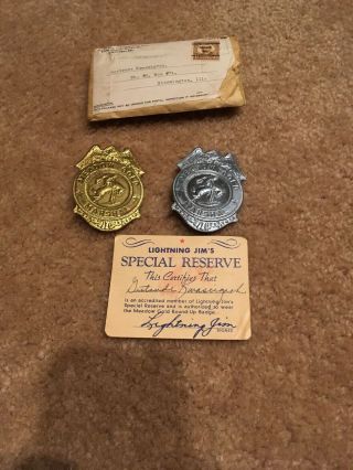Lightning Jim Meadow Gold Round Up Badges & Signed Membership W/beatrice Cream