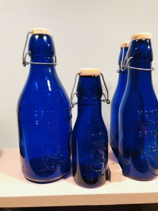 Vintage Milk Bottle Cobalt Blue Glass Set Of 4 Absolutely Pure Milk Protector