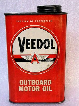 Rare Vintage Veedol Flying A Outboard Motor Oil Can 1 Quart Tidewater Oil $9.  95
