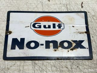Vintage Gulf No - Nox Gas Pump Plate Porcelain Metal Sign Old Oil