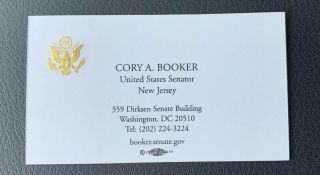 Cory Booker U.  S.  Senator Jersey Official Business Card 2020 President???