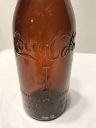 Antique Amber Coca Cola 6 1/2 Oz.  Bottle Raised Letters 2 Arrow Knoxville Tenn
