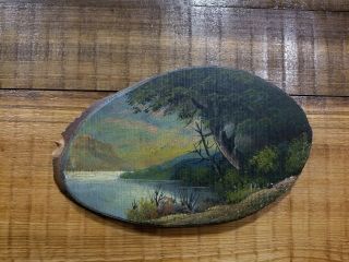 Antique Oil Painting On Thick Wood Landscape,  Circa 1920