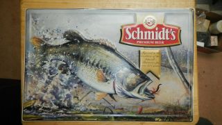 Vintage Schmidts Beer Bass Wall Enamel/porcelain Sign Advert Metal Sign