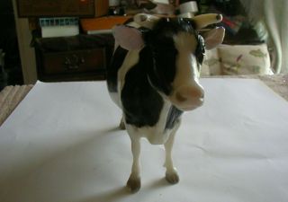 Huge Breyer Black & White Cow With Horns Holstein Cow 10 1/2 " Long &